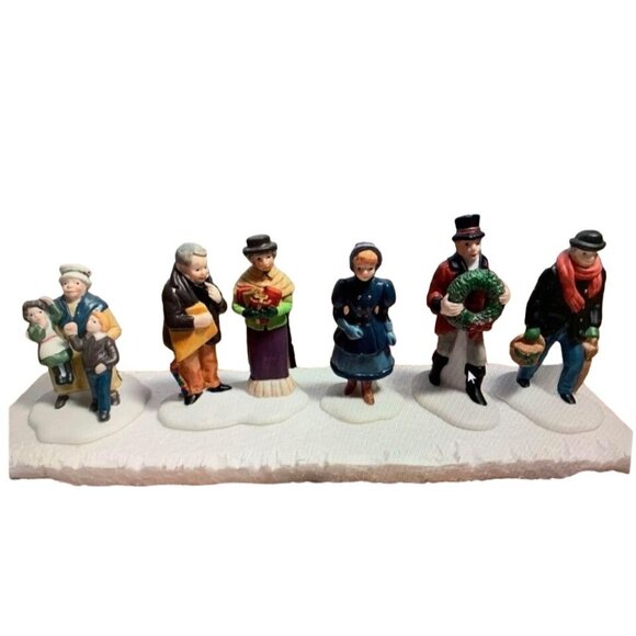 Victorian Christmas Village Figurines Set of 7 Hand-Painted Porcelain Figures on - Picture 1 of 9